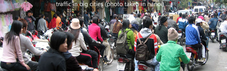Busy, crazy traffic in Hanoi and big cities