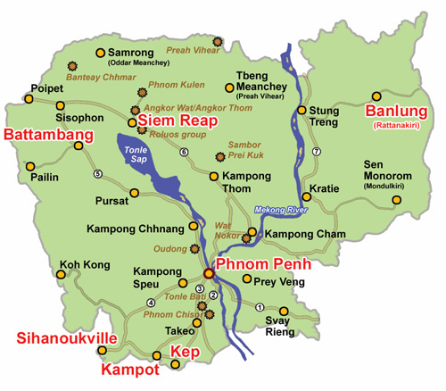 Motocross, dirt bike, mx touring map of Cambodia