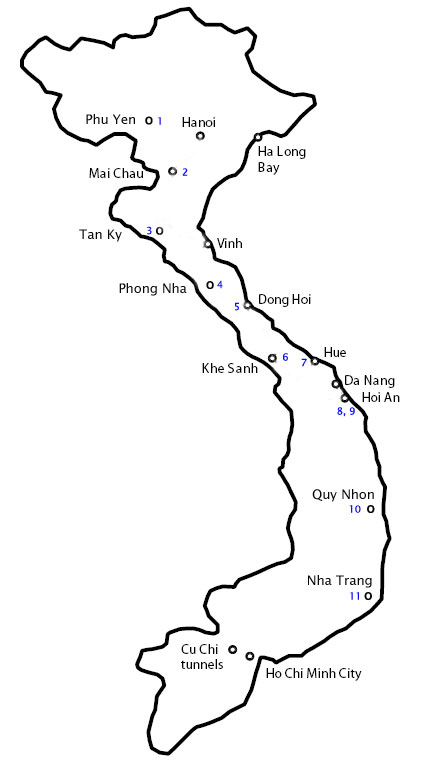 Map for Motorcycle touring Ho Chi Minh Trail in 11 days
