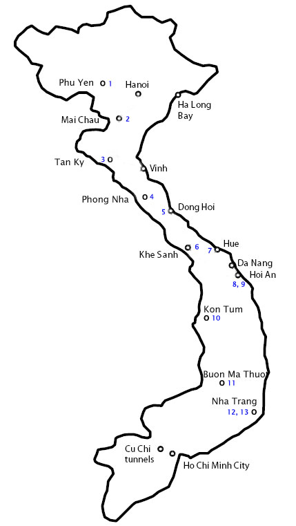Map for Motorcycle touring Ho Chi Minh Trail in 13 days