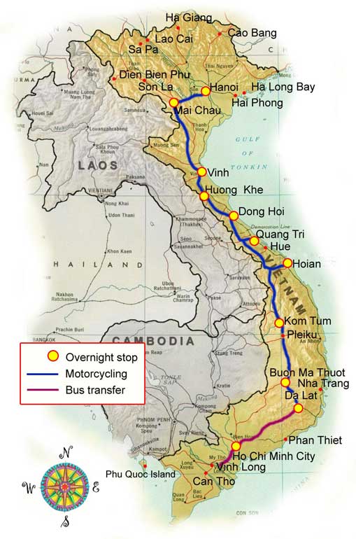Map for Motorcycle touring on HCMT Trail in 16 days