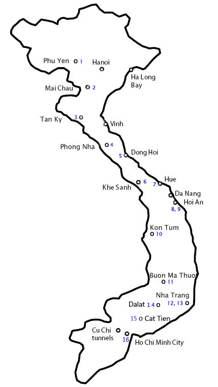 Map for Motorcycle touring Ho Chi Minh Trail in 16 days ride only option